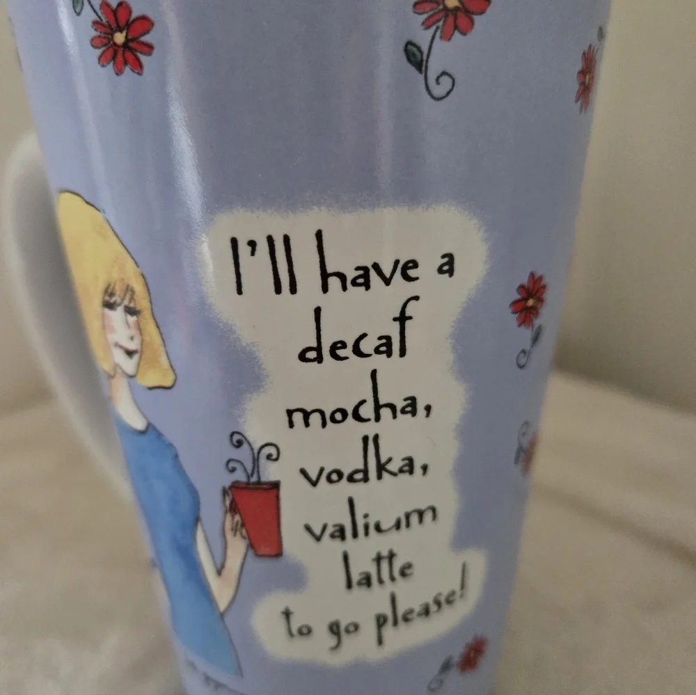 LINDA GRAYSON |Tumblewed Pottery Humerous Coffee Tea Mug Sky Blue 16oz Like New